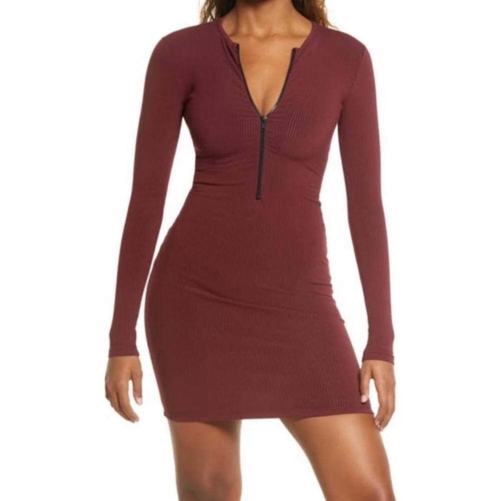 naked wardrobe long sleeve mini dress with zipper